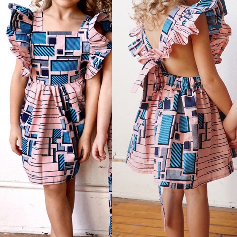 African kid clothes欧美女童非洲波西米亚风格飞飞袖连衣裙童装