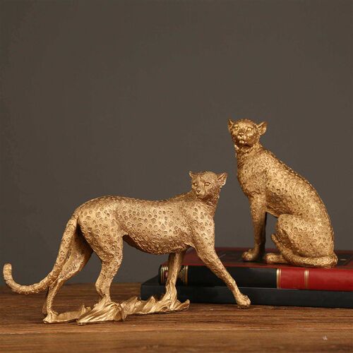 好货Vintage Cheetah Statue European Animal Figurine Leopard