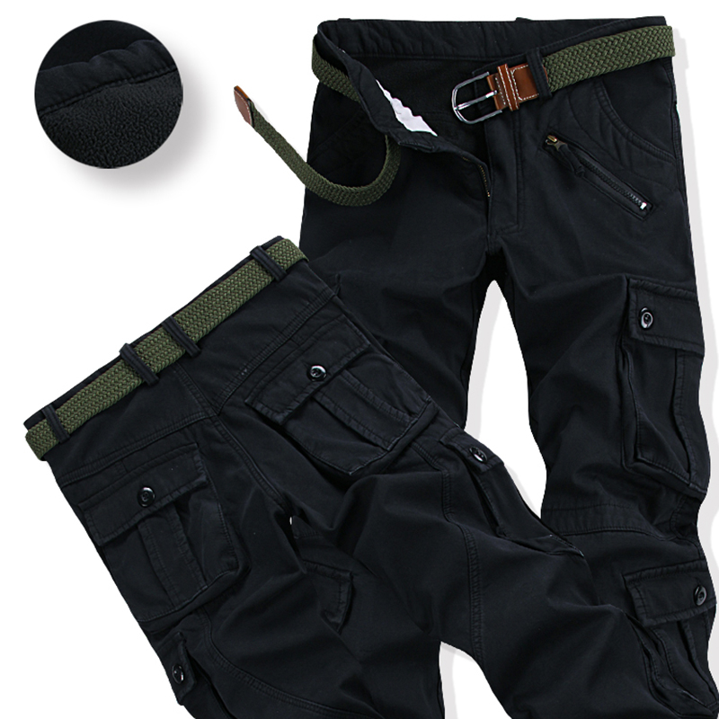 Winter Thicken Fleece Army Cargo Tactical Pants Overalls Men