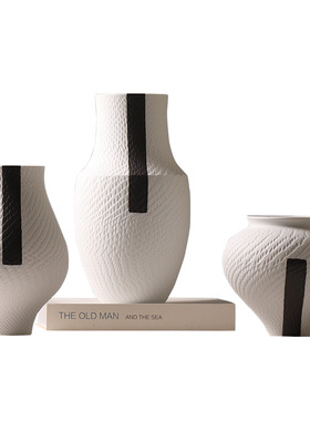 督臣现代简约陶瓷花瓶水墨跳刀纹创意装饰品样板房酒店博古展示架