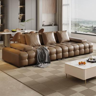 布雷尔意式极简劳伦斯全真皮沙发大平层超宽大坐深设计师直排沙发