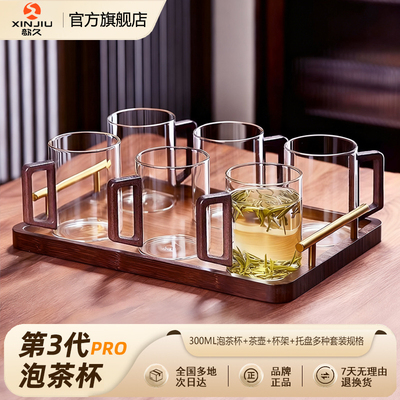 水杯玻璃杯带把手泡茶杯子绿茶杯专用男士办公室家用杯中式耐高温
