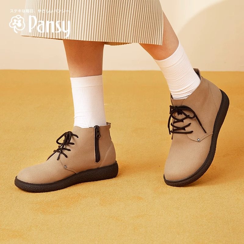 Pansy日本女鞋休闲平底防滑舒适软底短靴靴子鞋子秋冬款舒适鞋