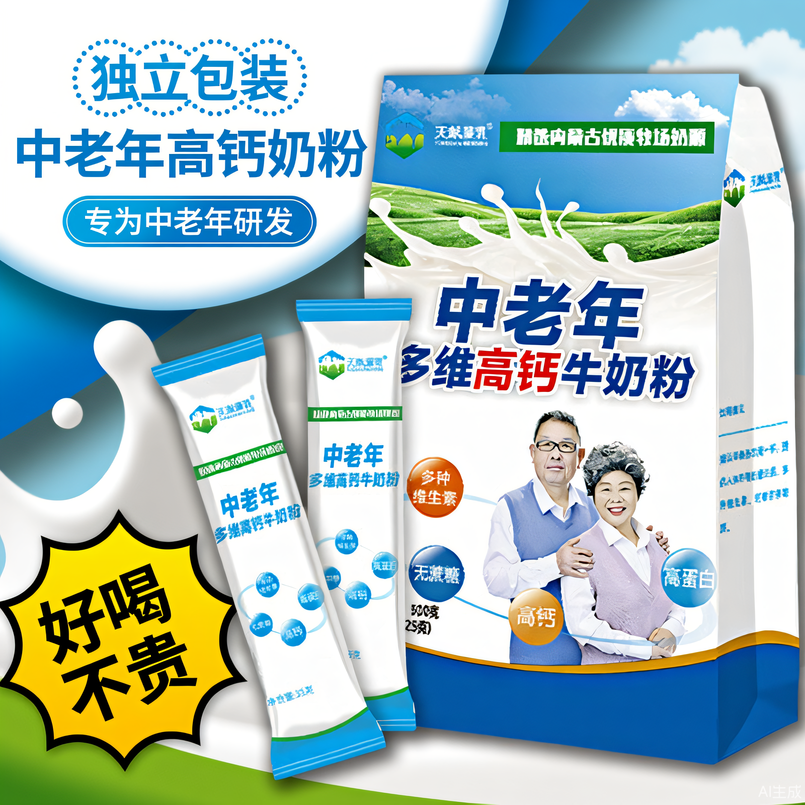 中老年多维高钙奶粉元素维生内蒙古牧场袋装早餐营养官方旗舰店,咖啡/麦片/冲饮,中老年奶粉,淘宝优惠券,粉丝福利购,淘宝优惠卷