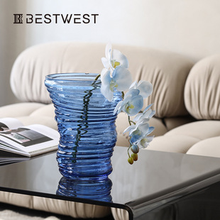 博西家居 饰品花器 蓝色龙吸水不规则扭曲水培玻璃花瓶创意家居装