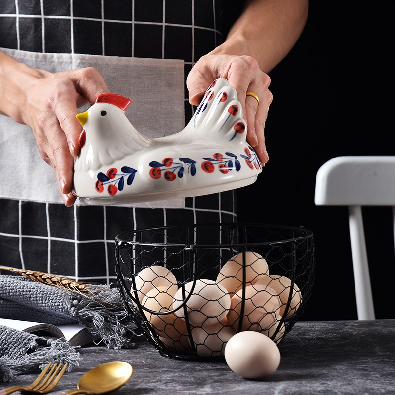 创意家用陶瓷厨房收纳筐鸡蛋蔬菜铁艺储存储物水果篮金属篮菜篮子