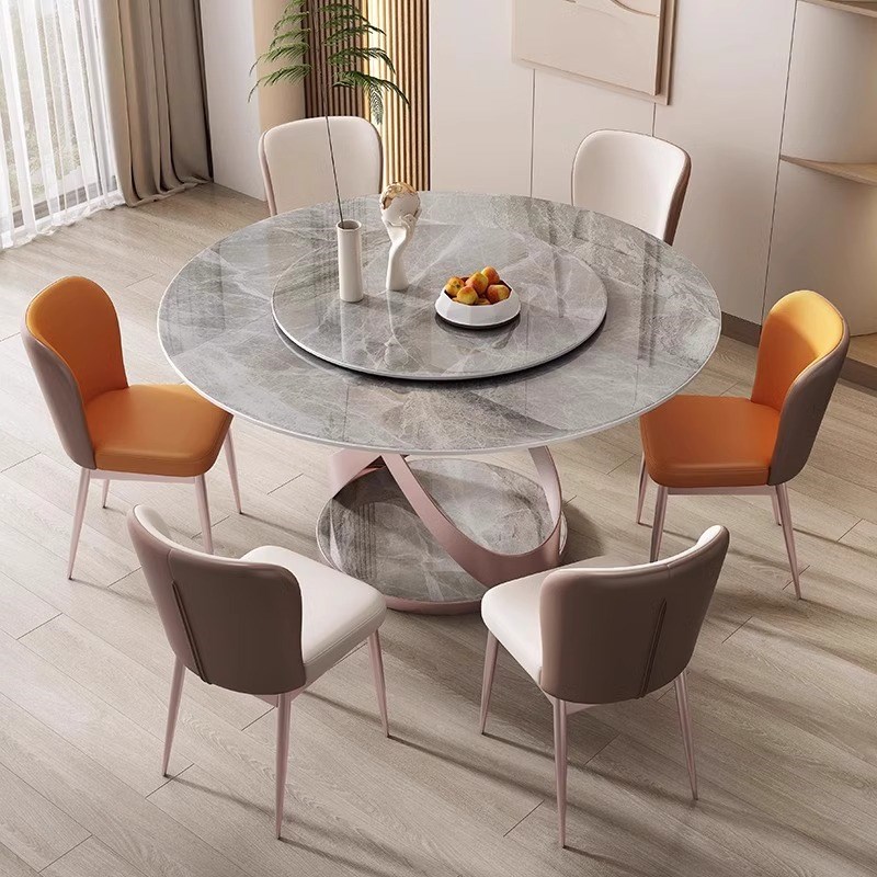 意式极简岩板餐桌椅组合y小户型家用圆形可旋转吃饭桌子