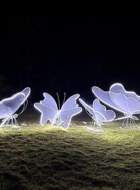 户外不锈钢d动物镂空发光蝴蝶雕塑园林公园小区草坪景观装饰大摆