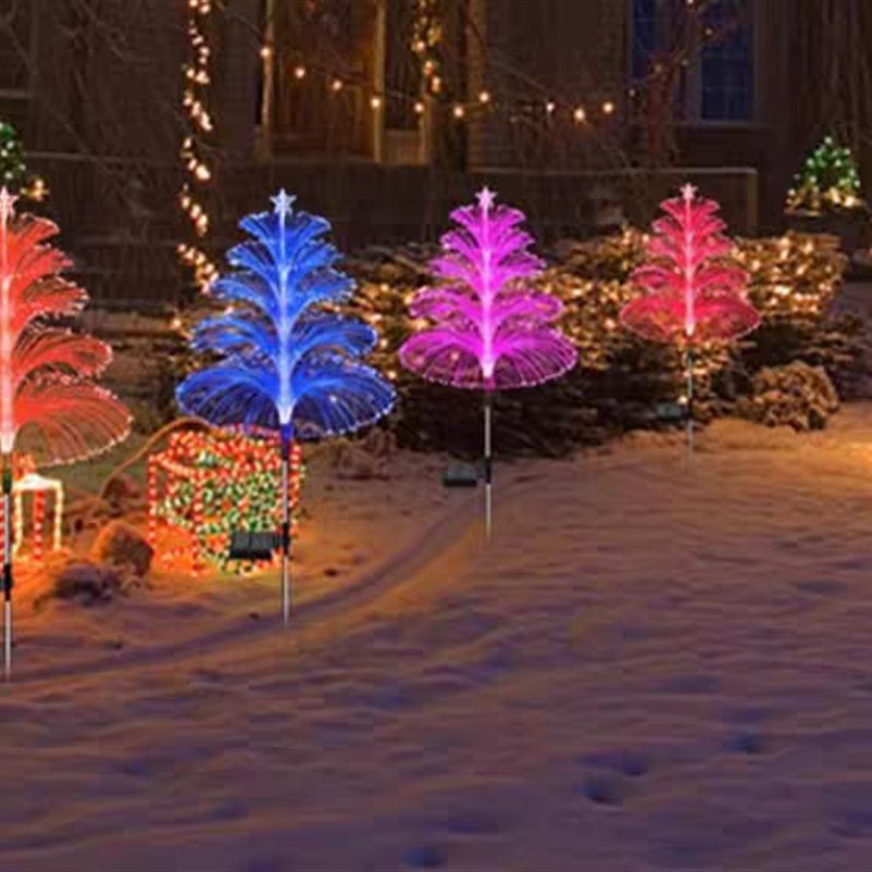 新款太阳能水母灯七彩光纤户外花园插地景观N装饰太阳能草坪氛围