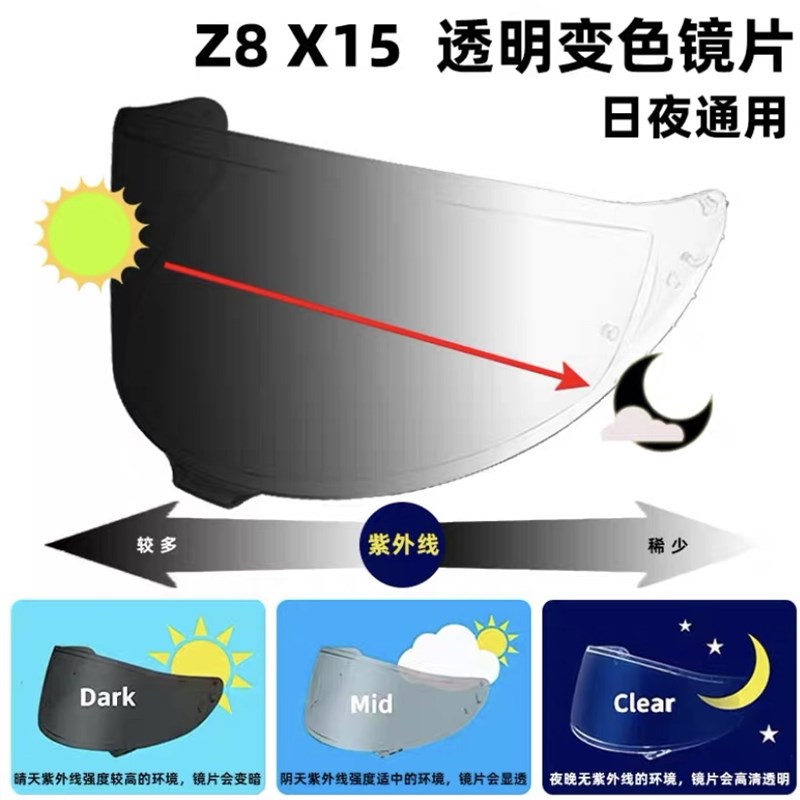 摩托车头盔镜片透明变色日夜通用SHOEIZ7 X14 Z8 RX7X k1王朝风镜