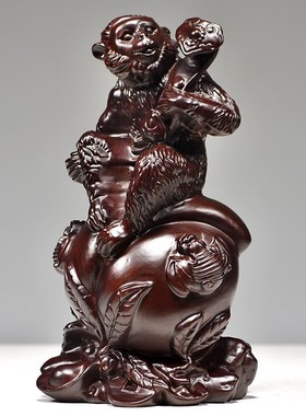 黑檀木雕猴子摆件生肖吉祥物实木质家居客厅办公室补角Z装饰工艺