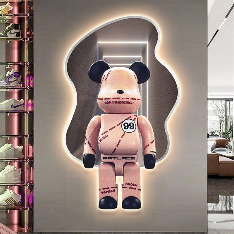 现代轻奢玄关装饰画创意lsed艺术灯画走廊过道挂画暴力熊客厅壁画