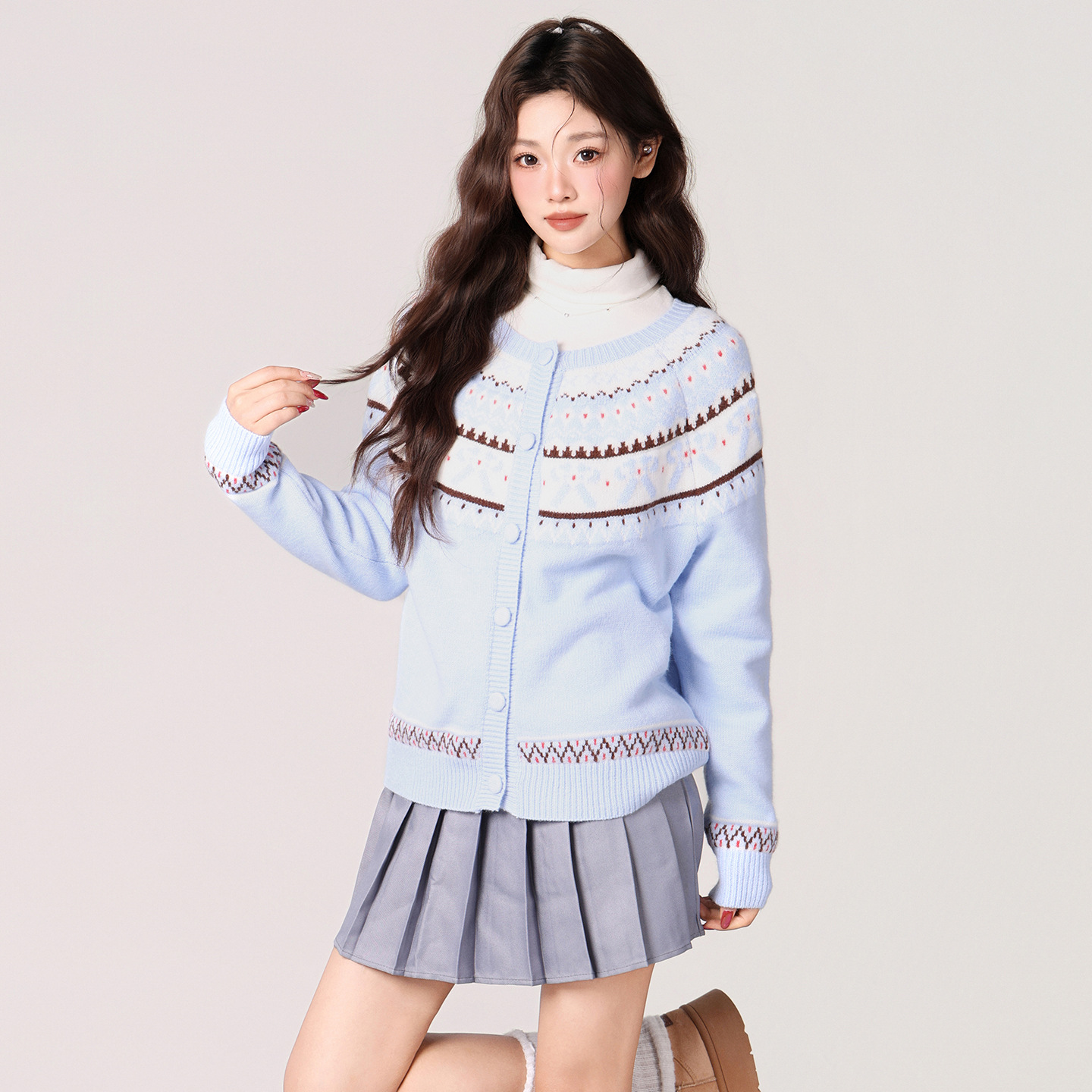 费尔岛甜美宽松加厚毛衣外套女潮