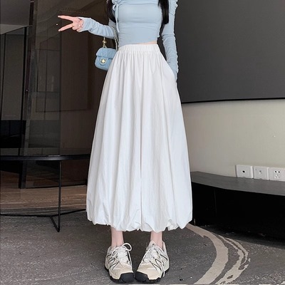 白色花苞半身裙女2025新款松紧腰