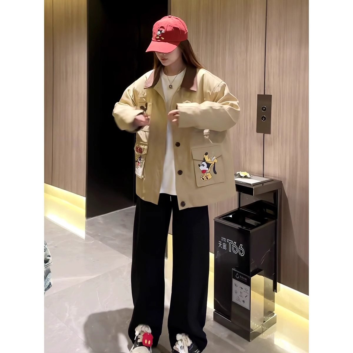 春秋新款韩国东大门减龄卡通趣味米奇工装外套女宽松显瘦夹克上衣