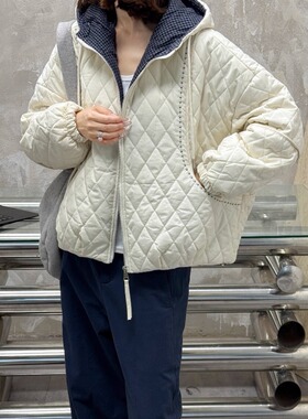 韩系连帽菱格棉服外套女秋冬新款加厚休闲宽松百搭巨好看保暖棉衣