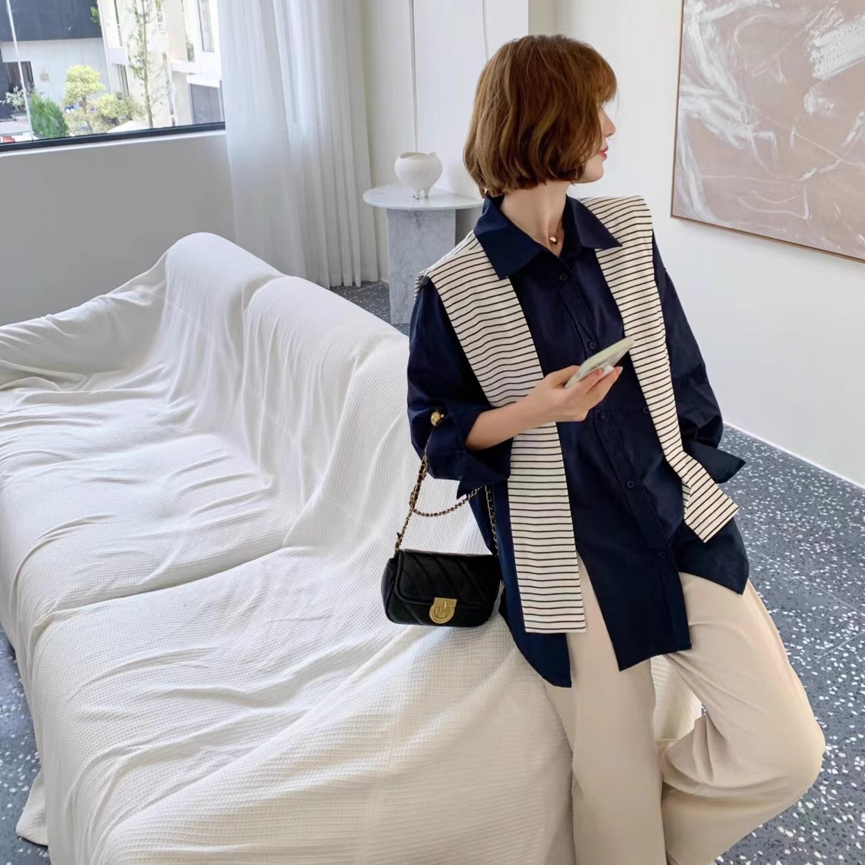 2025新款设计感百搭条纹衬衫外套