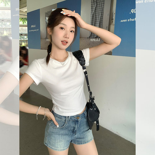 白色圆领露背蝴蝶结短袖t恤女薄