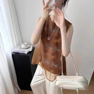 新中式 防走光宽松古典显瘦上衣潮 刺绣网纱无袖 吊带背心女2025新款