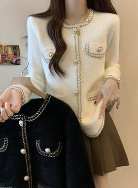 法式小香风单排扣外套女仿水貂绒