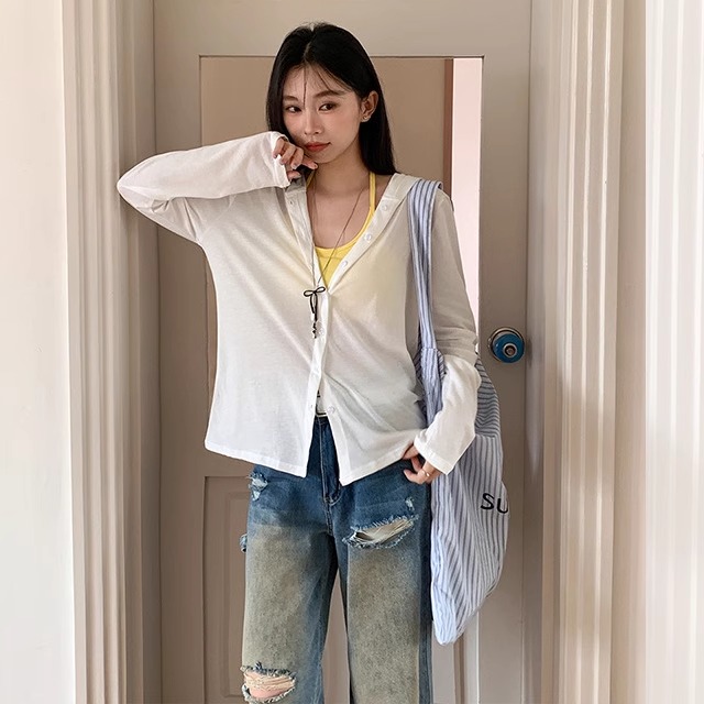 白色轻薄防晒衣开衫女夏短款透气棉外套外搭显瘦防晒服凉感空调衫