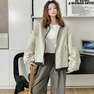 韩版 百搭宽松上衣薄 设计感小众休闲外套女2025新款 拼色小个子短款