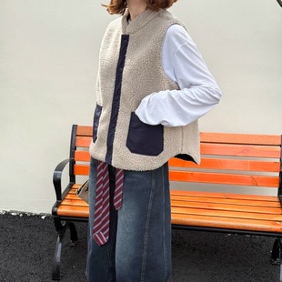 两面穿立领羊羔绒棉服外套女秋冬新款无袖休闲加厚设计感马甲棉衣