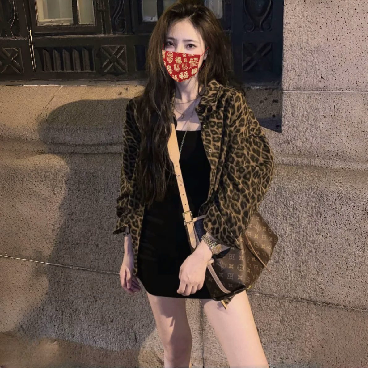 一整套开春穿搭御姐范豹纹衬衫女