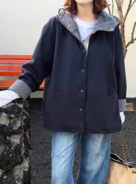 韩系连帽撞色夹棉外套女2025秋冬新款加厚防风衣夹克时尚洋气上衣