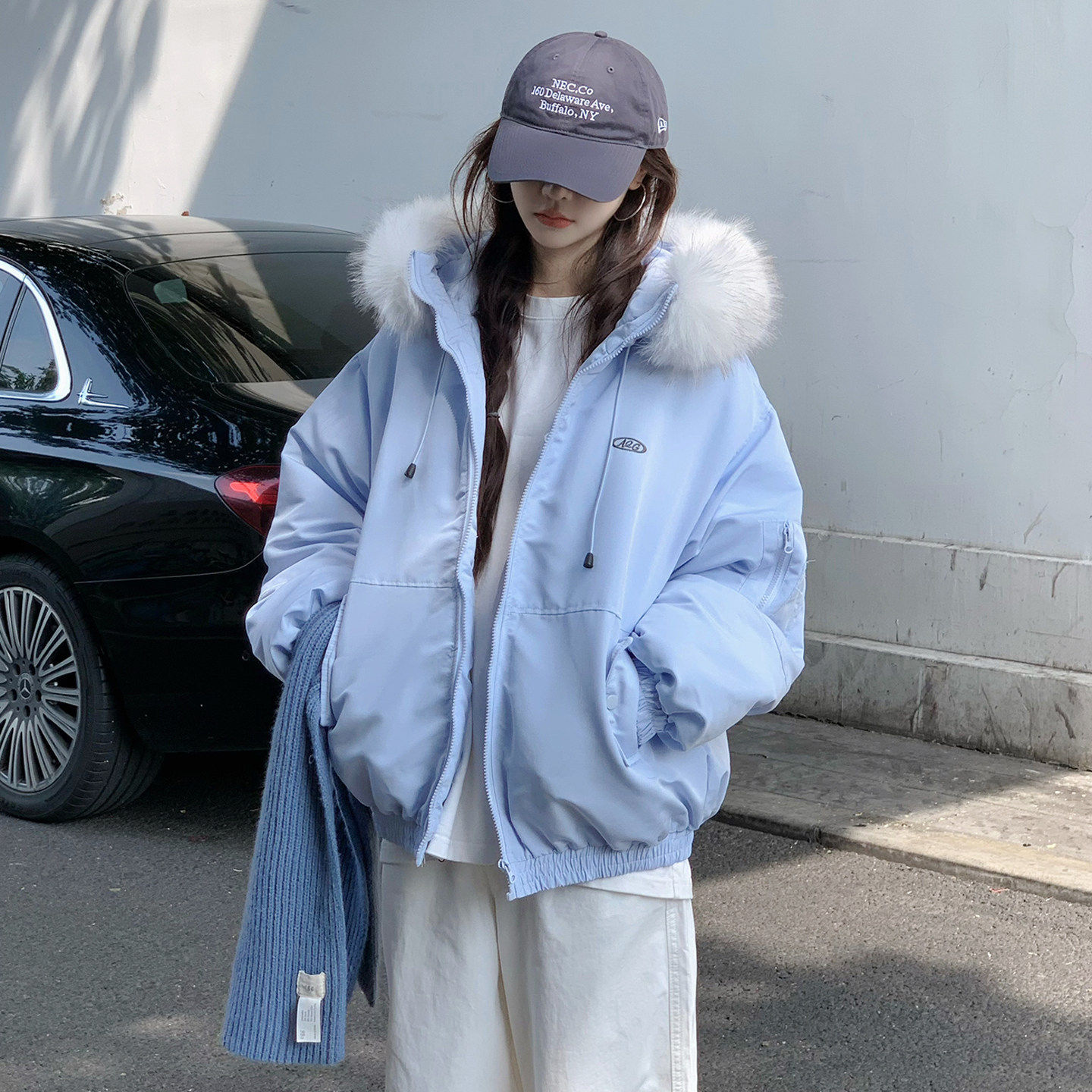 韩版大毛领羽绒服外套女宽松小个子设计感加厚保暖派克服爆款上衣