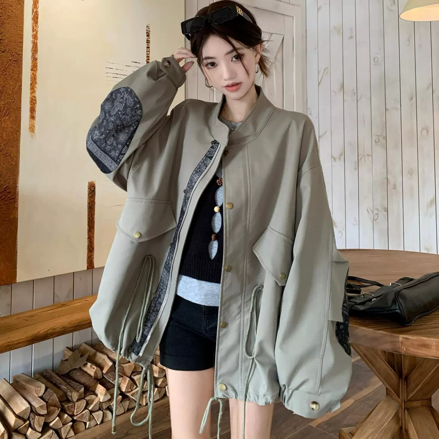 立领设计感高级感风衣外套女洋气图片