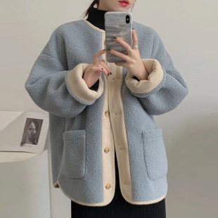 韩版羊羔毛外套女2026新款秋冬加厚高级感爆款显瘦减龄加绒上衣潮