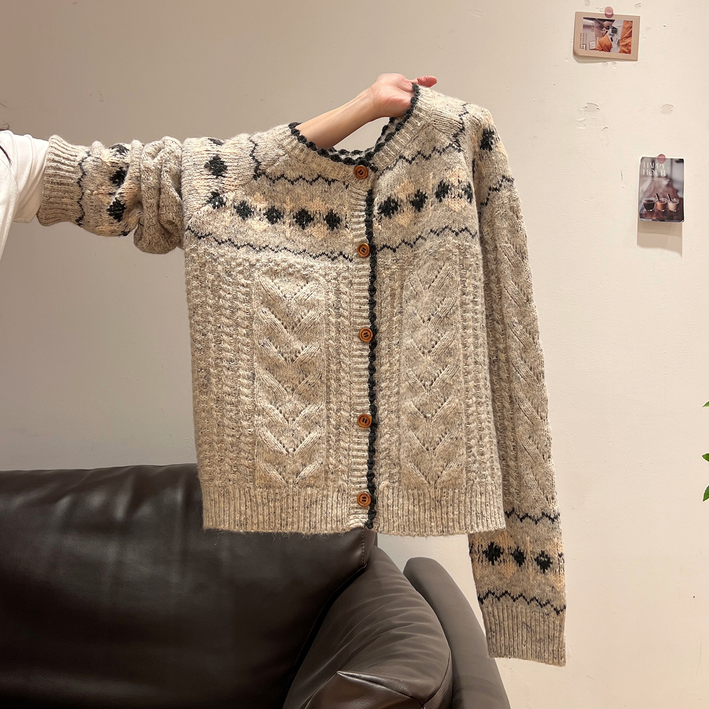 复古费尔岛羊毛设计感毛衣外套女