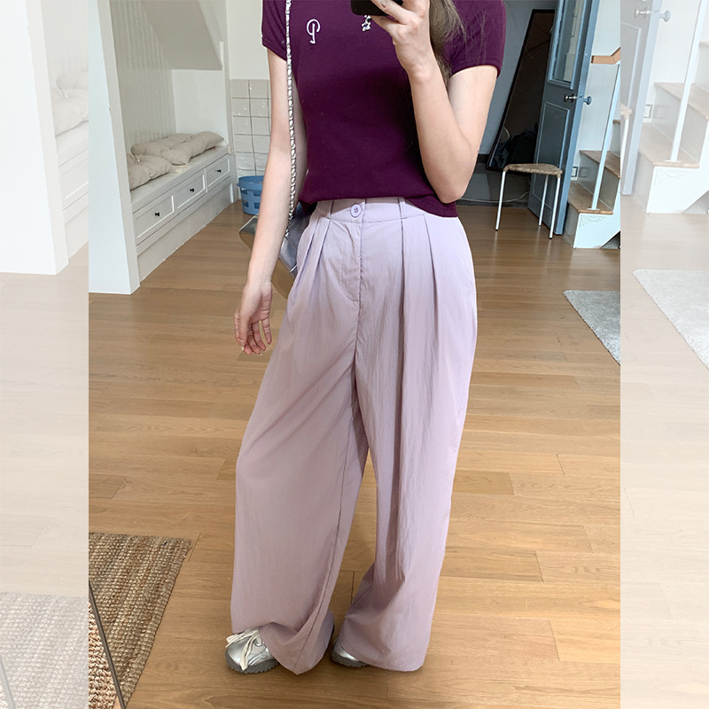 冰丝凉感高腰显瘦拖地裤女慵懒风