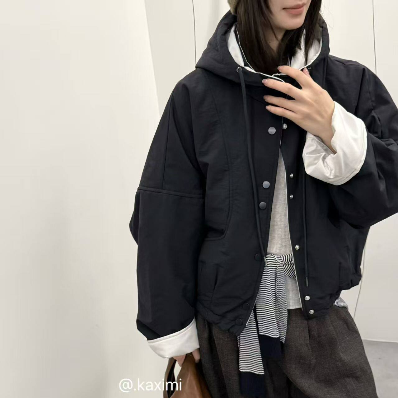 韩版连帽时尚撞色棉服外套女秋冬新款休闲加厚气质显瘦短款棉衣潮
