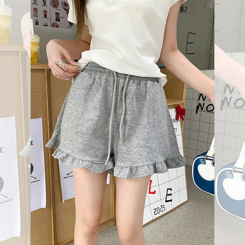 甜美木耳边下摆设计感休闲裤女薄