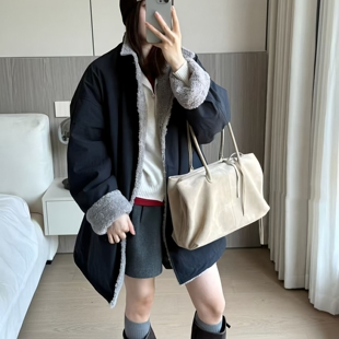 羊羔毛立领保暖派克服外套女2026新款休闲宽松中长款工装棉服上衣