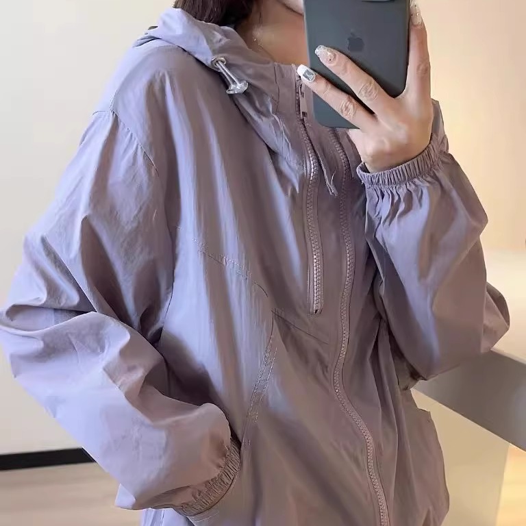 冰丝连帽薄款糖果色防晒衣设计感