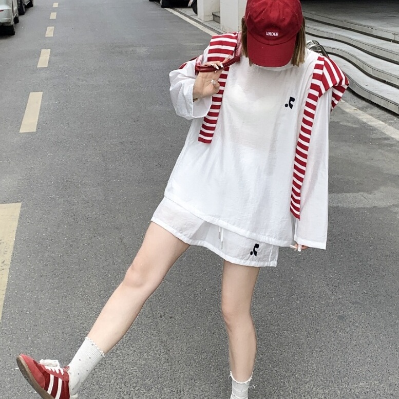 韩系防晒罩衫T恤女防走光半身裙