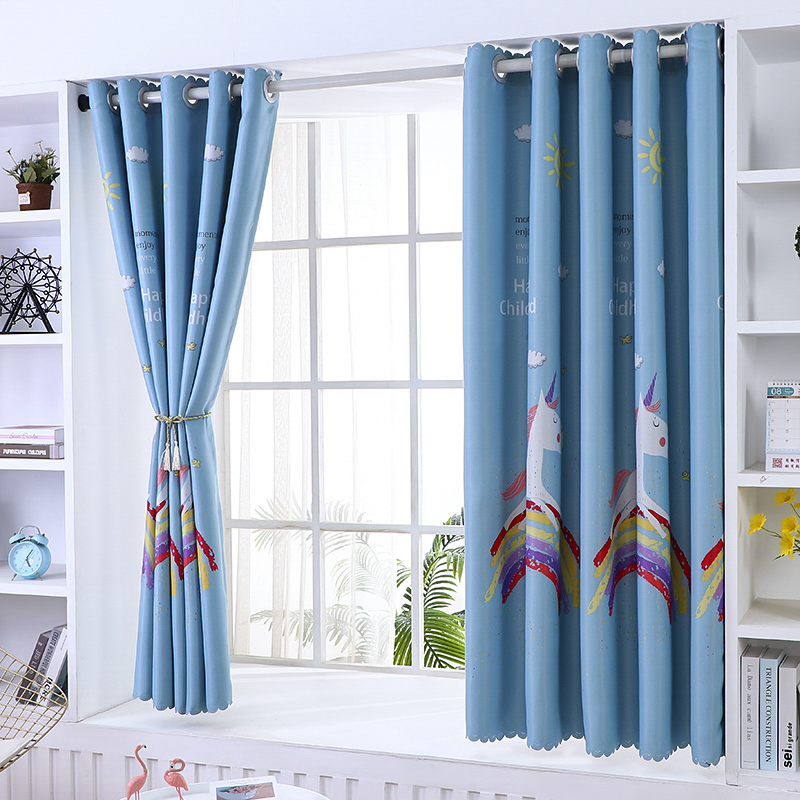 新款ins少女儿童房小飘窗窗帘A免打孔安装伸缩杆黑丝遮光隔热卧室