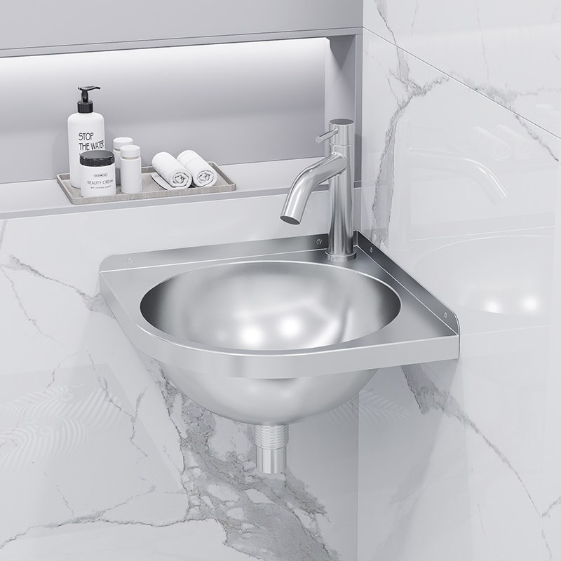 不锈钢小型壁挂式三角形洗手盆卫A生间转角挂墙一体简易洗脸盆面