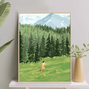 我 饰画彷油画风景森林田野清新治愈卧室客厅摆挂画 阿勒泰成品装