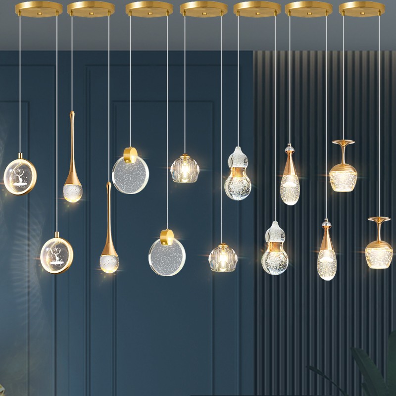 卧室双头床头吊灯现代简约创w意轻奢水晶艺术灯单头主卧长线小吊