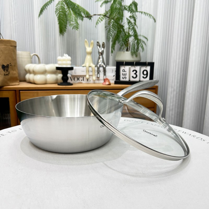 卓德铭18/10不k锈钢一体单柄雪平锅小炒锅煎锅多用锅双滤嘴24cm