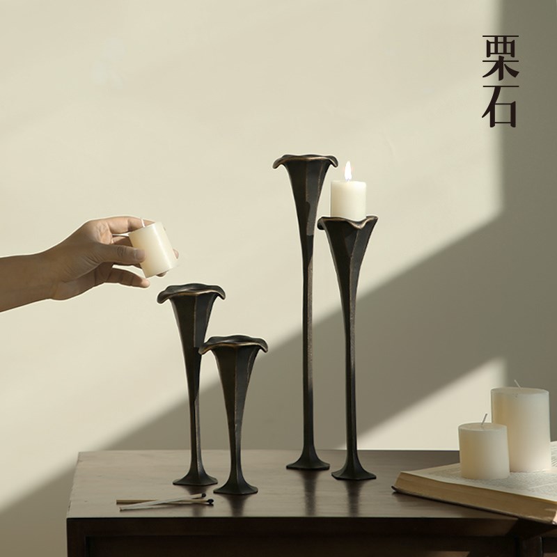 栗石复古欧式黑色金属烛台摆件中古风样板间餐厅烛光Y晚餐蜡台摆
