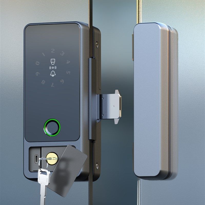 玻璃门密码锁双门办公室指纹锁单开商铺公司有框无框门禁智能门锁