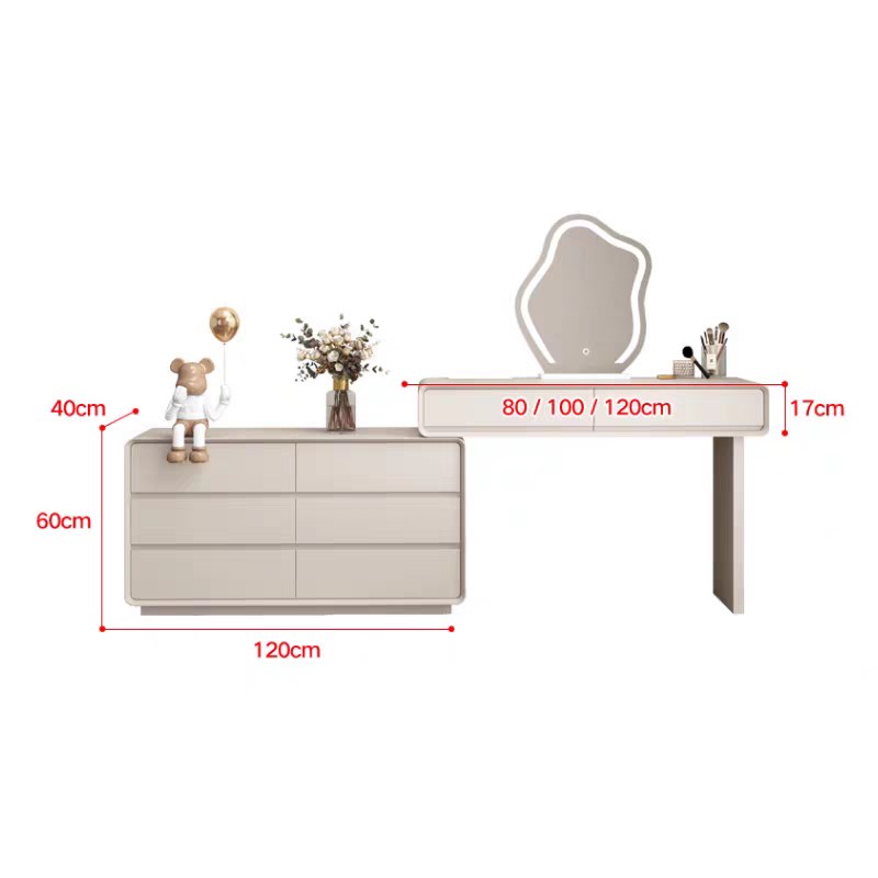 实木卧室梳妆台收纳柜斗柜书桌六斗柜一I体化妆台ins风网红化妆桌