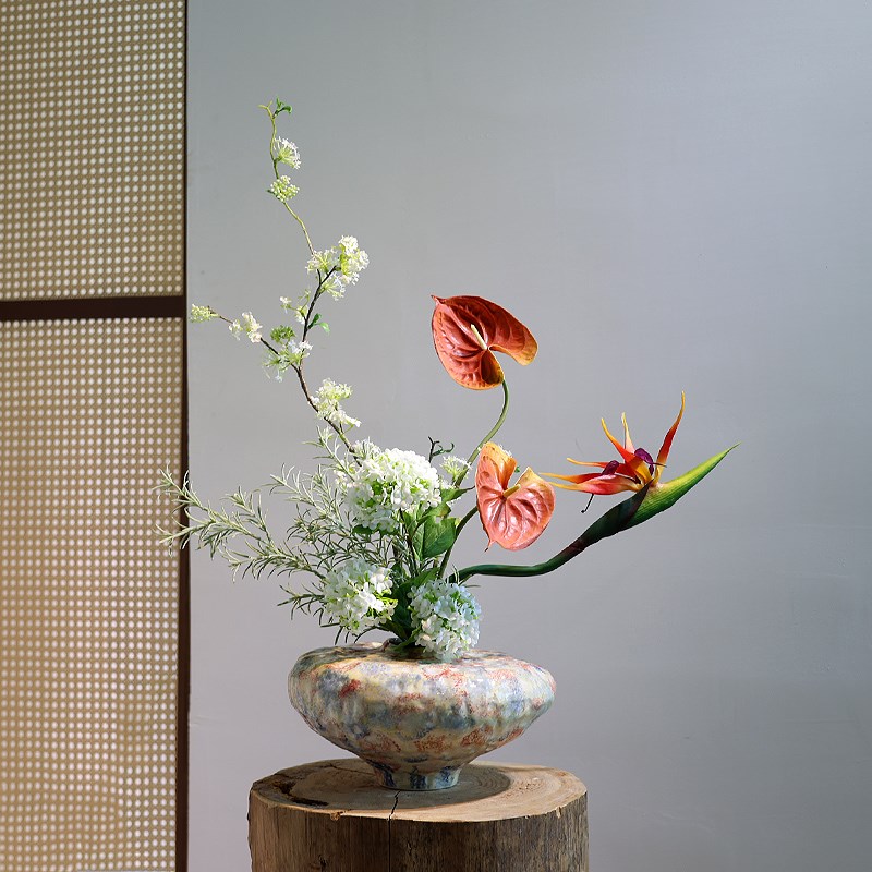 侘寂风复古陶瓷花k瓶摆件客厅插花中古花器创意桌面高级感玄关装