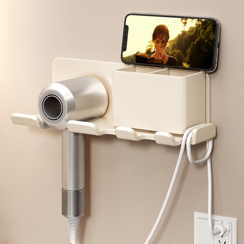吹风机置物架卫生间壁挂式电吹风支架浴室风筒收纳T架子挂架奶油