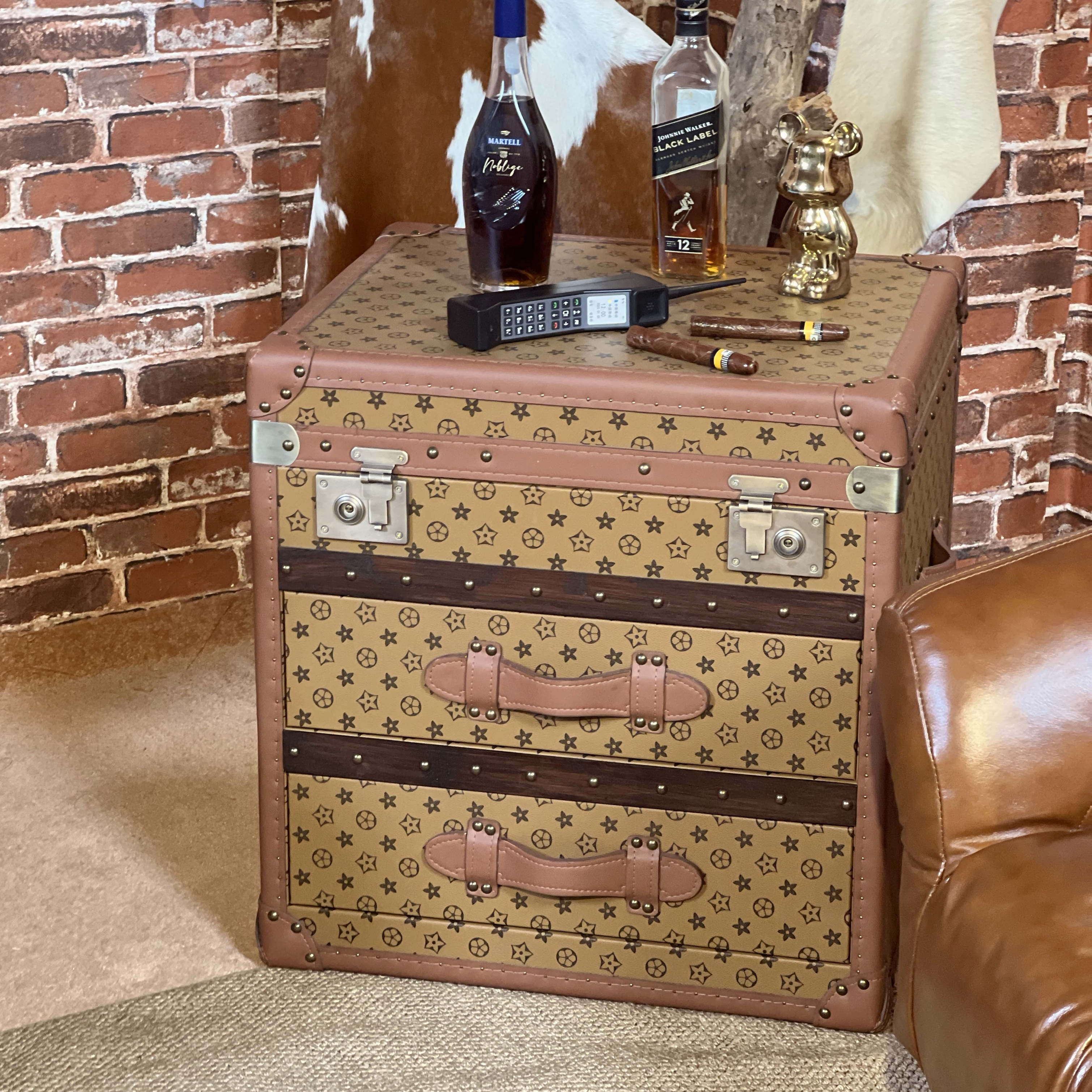 美式复古做旧床头柜中古风皮箱茶几储物边柜客厅小桌子酒店装饰柜